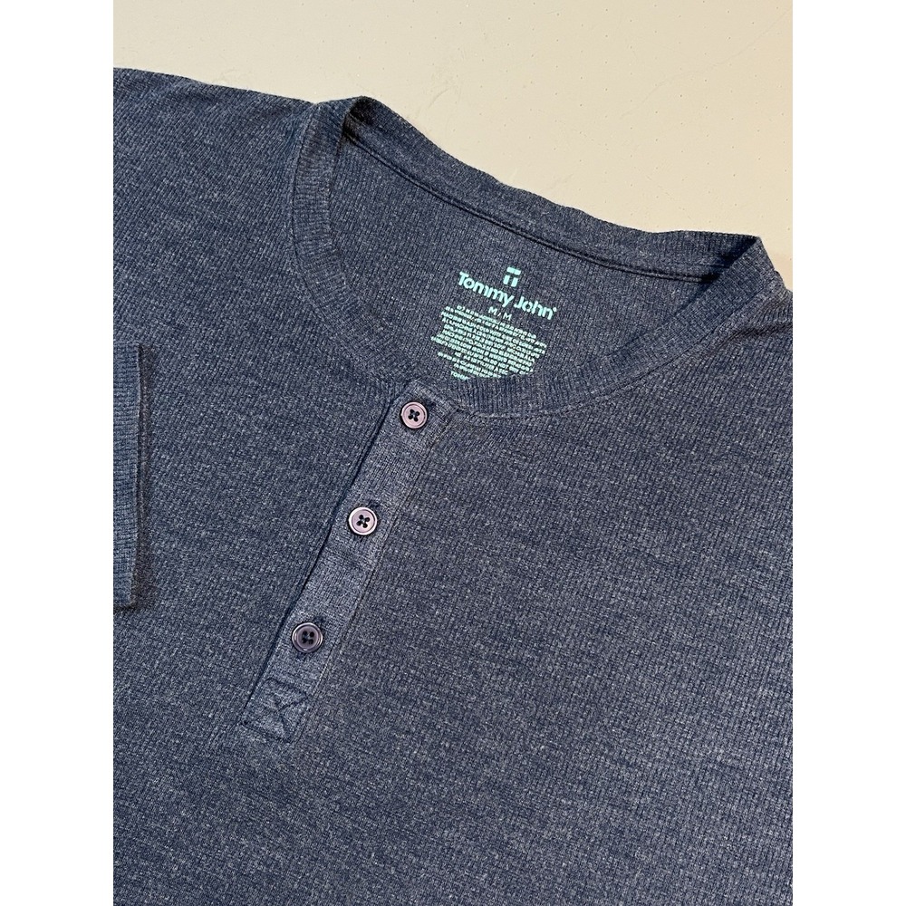 Tommy John Henley Shirt Men Lounge L/S Waffle knit Viscose Blue Comfort Casual M